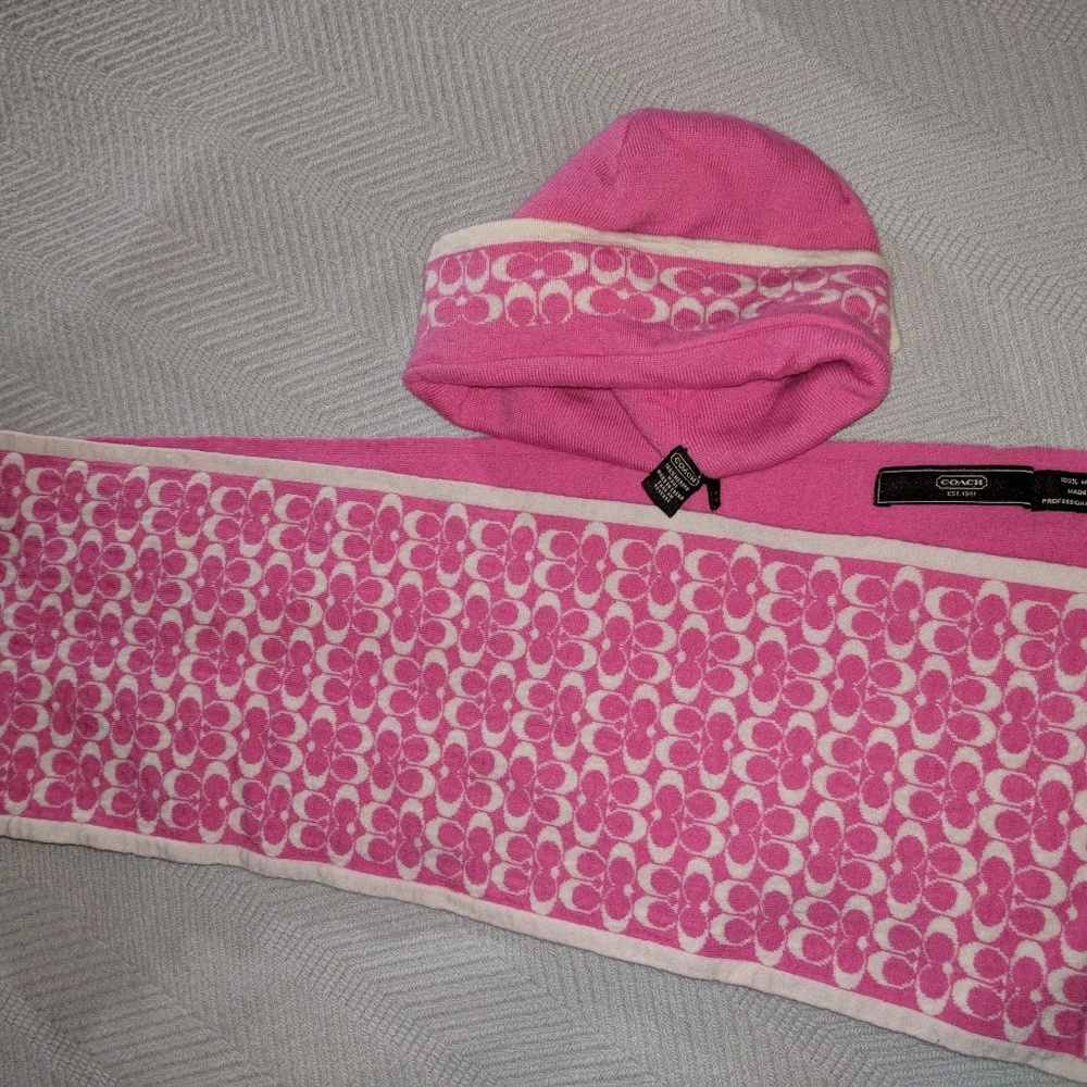 Gorgeous pink Coach scarf and beanie / hat